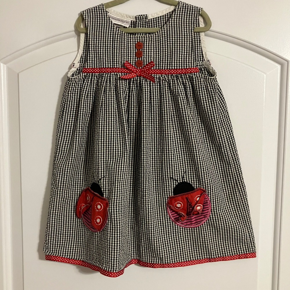 Samantha Says Girls 4T Gingham Ladybug Dress Black White Checkered Sleeveless